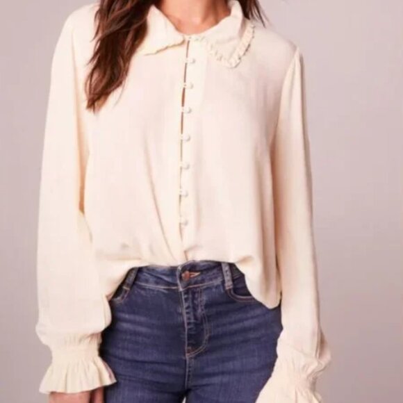 Cream Ruffle Collar Top; Band of the free (band of Gypsies) long sleeve - Picture 1 of 4